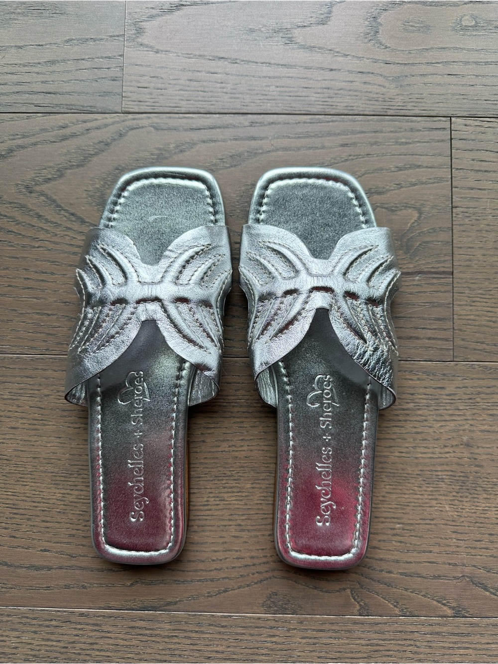 Seychelles Metallic Silver Cutout Leather Slide Mules